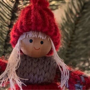 Scandinavian Nordic Vintage Santa Elf Gnome Girl Ornament. Swedish Christmas.